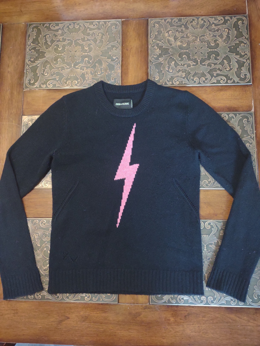 Zadig & Voltaire Cashmere Lightning Bolt Sweater Black Crewneck - Picture 4 of 10